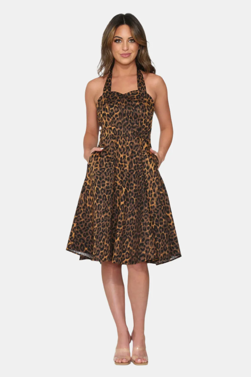 20140 Leopard Halter Swing Dress