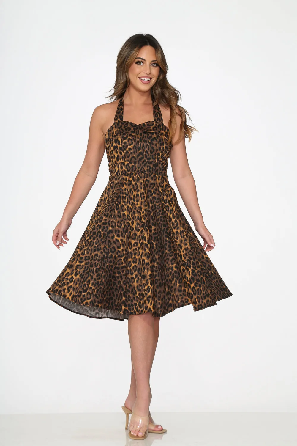 20140 Leopard Halter Swing Dress