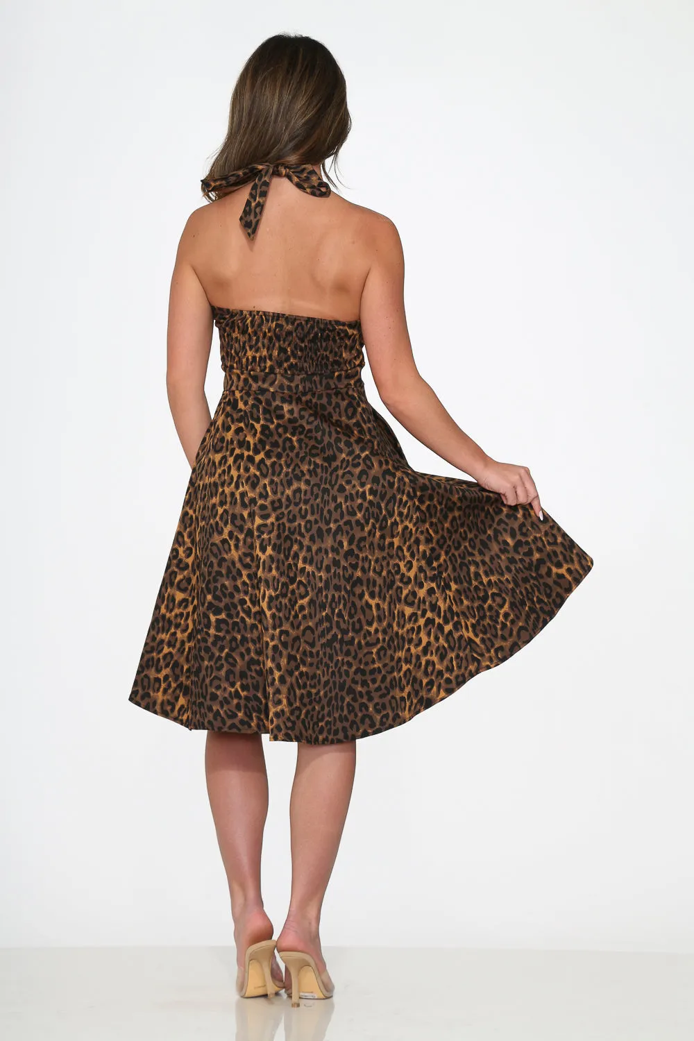 20140 Leopard Halter Swing Dress