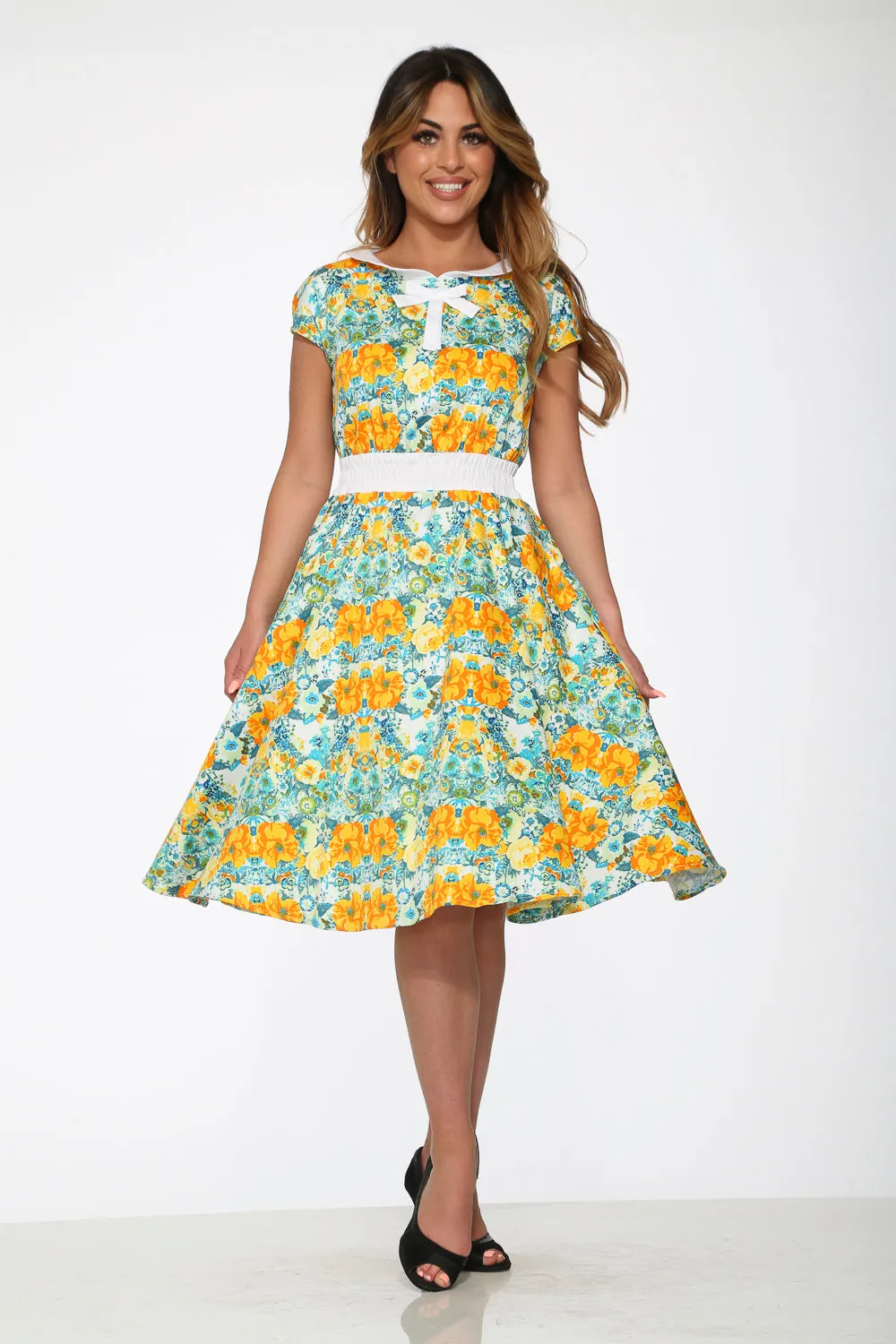 20380 Yellow Floral Swing Dress