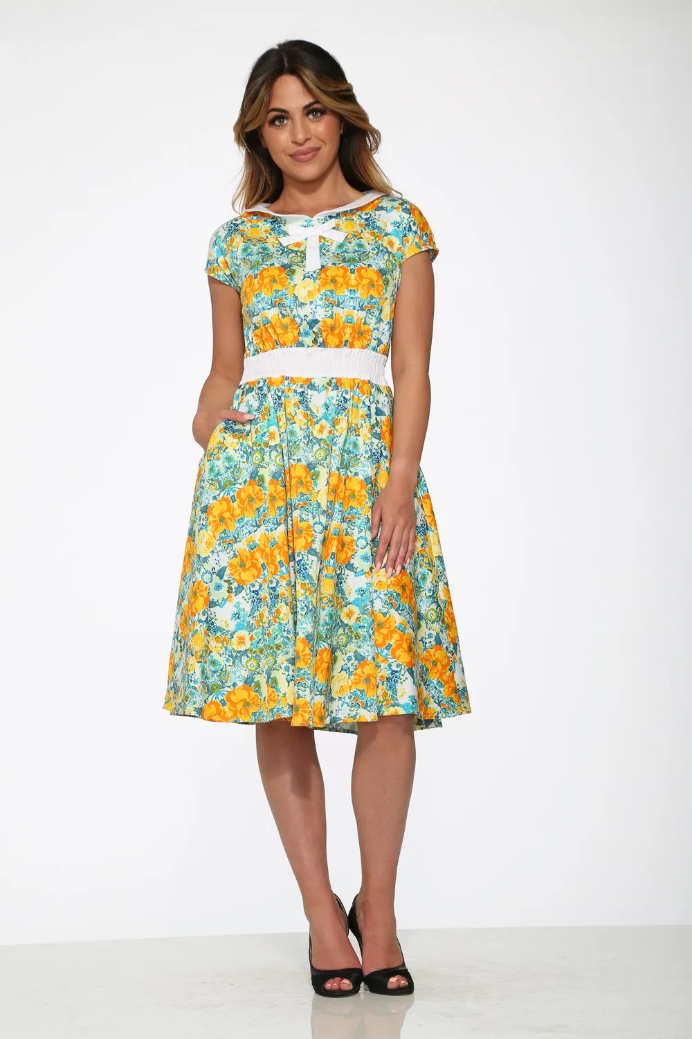 20380 Yellow Floral Swing Dress