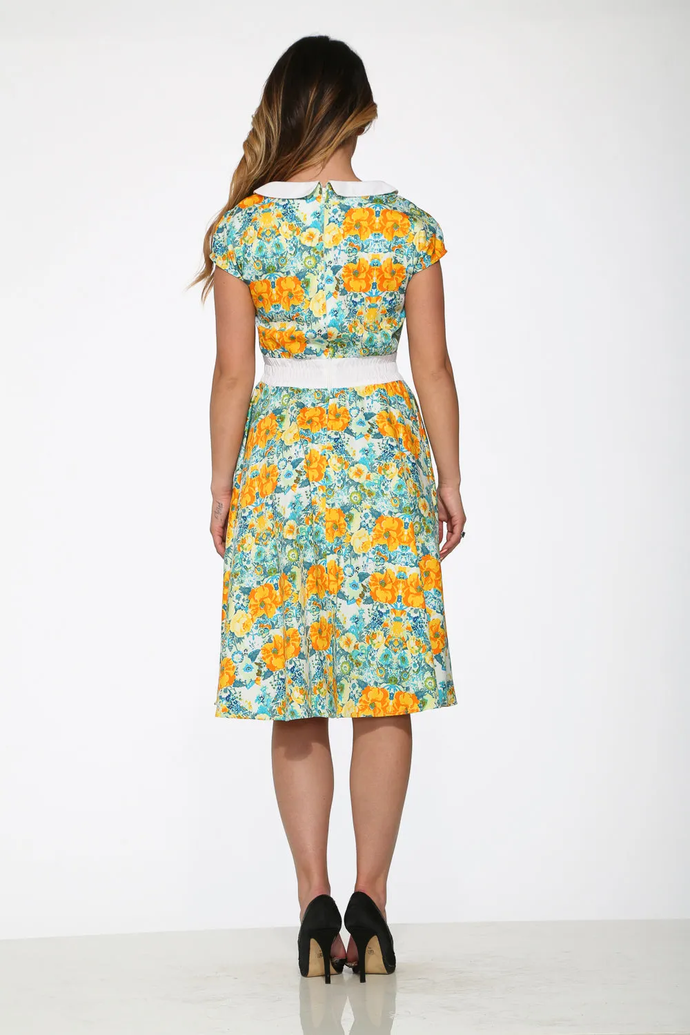20380 Yellow Floral Swing Dress
