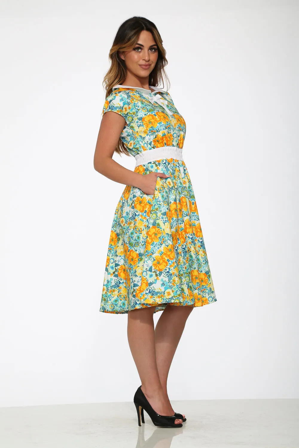 20380 Yellow Floral Swing Dress