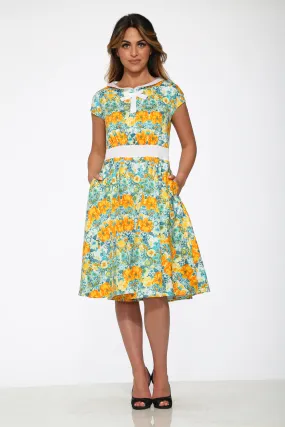 20380 Yellow Floral Swing Dress