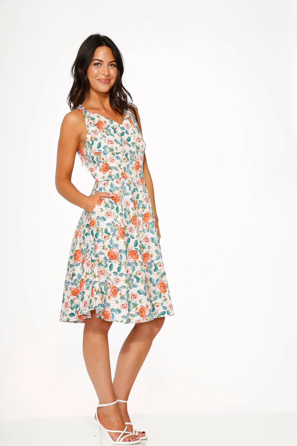 23870 Pink Floral Swing Dress