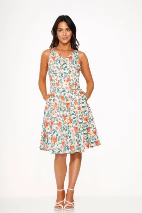 23870 Pink Floral Swing Dress