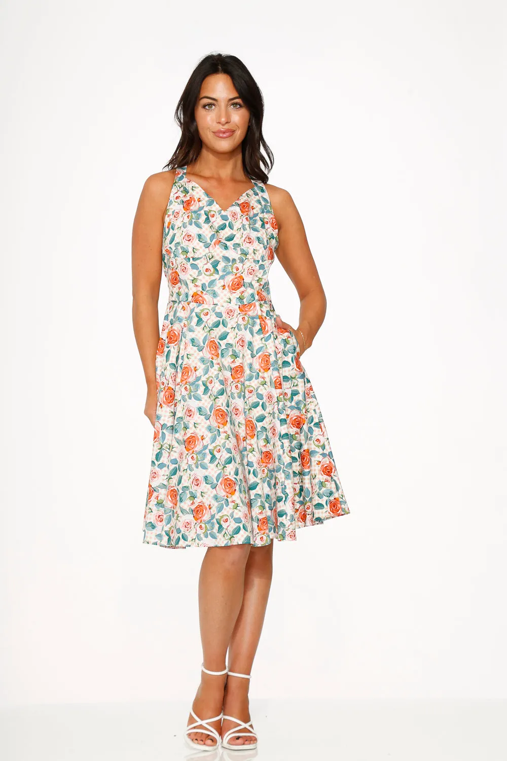 23870 Pink Floral Swing Dress