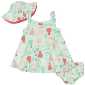 3-Piece Baby & Toddler Girls Pear Dress, Diaper Cover & Sun Hat Set