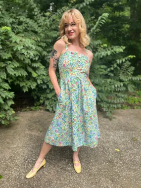 70s Blue Red Yellow Floral Sundress by Lanz