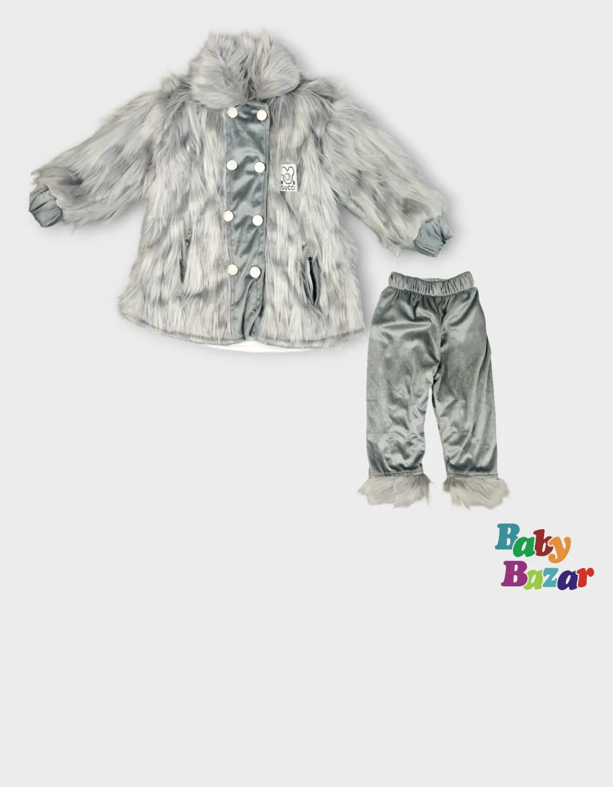 Adorable Baby Girl Winter Dress in Cozy Fur Fabric Stylish & Warm - Grey