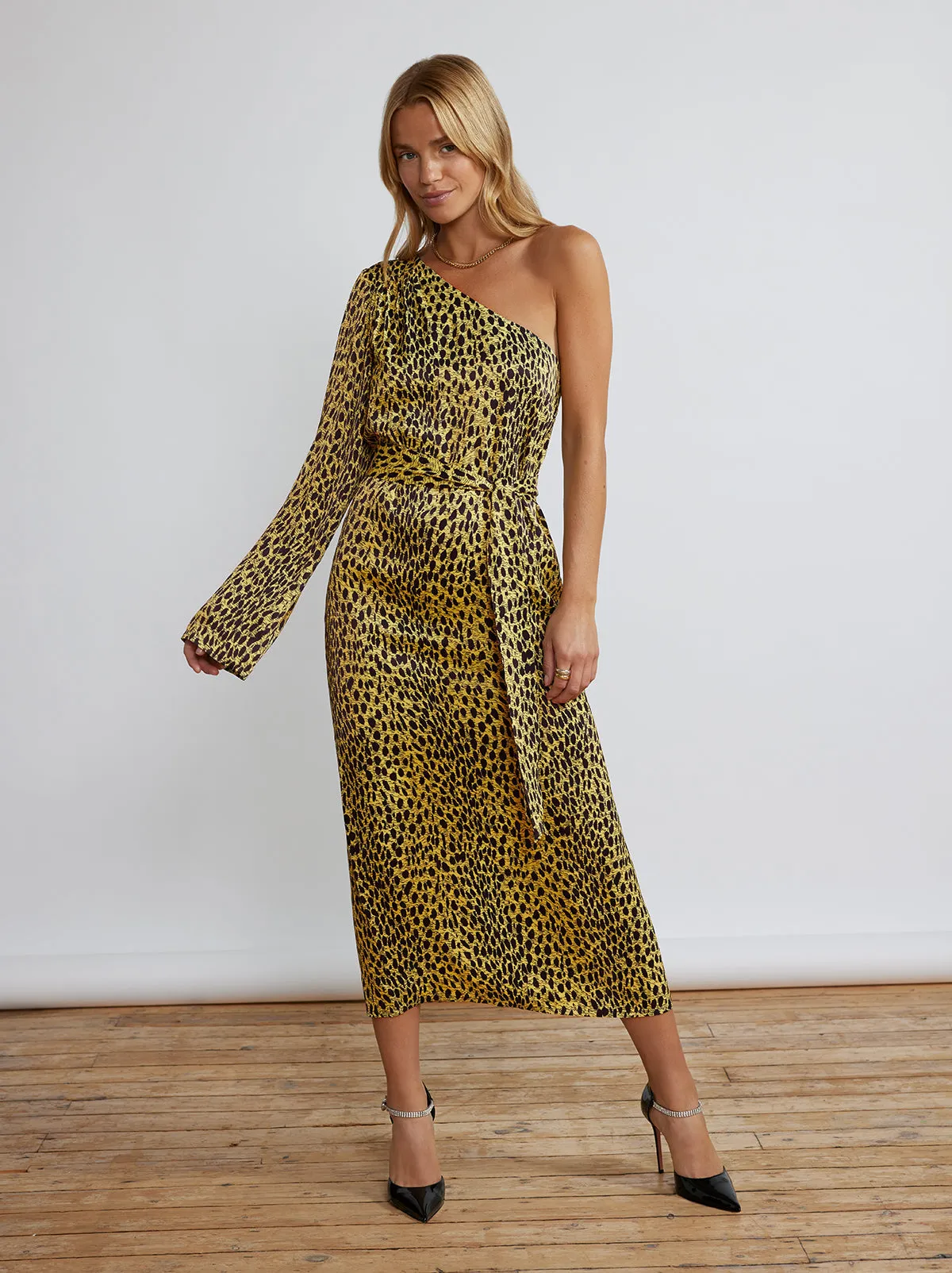 Amber Cheetah Print One Shoulder Dress