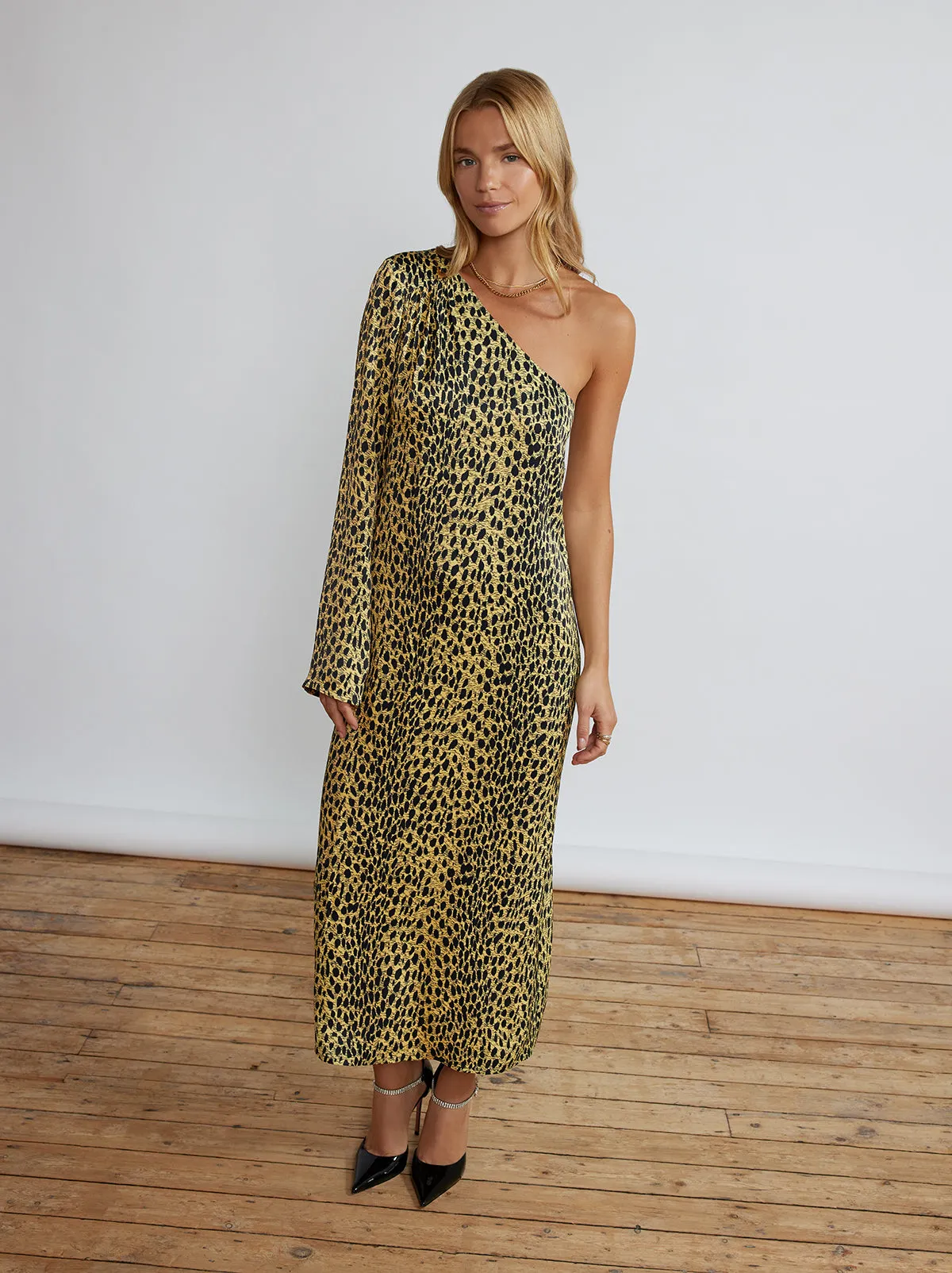 Amber Cheetah Print One Shoulder Dress
