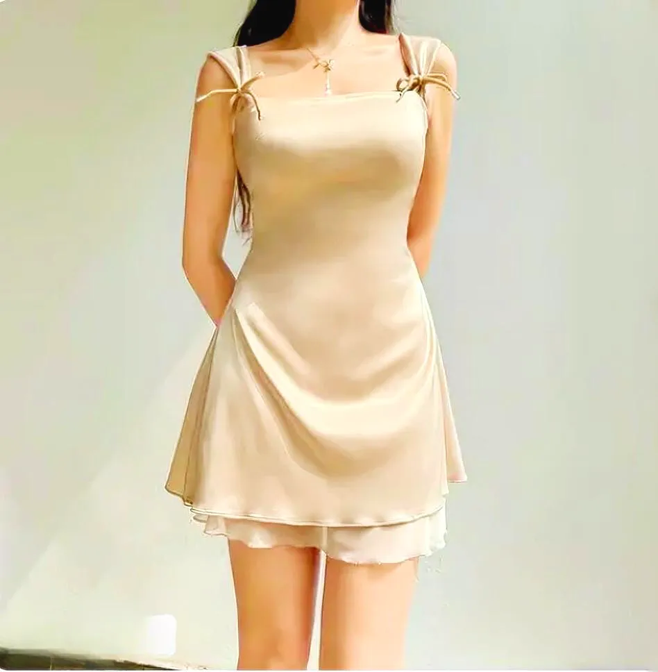 Amozae-nye outfits back to school dress  Sleeveless Square Neckline A-Line Mini Dress