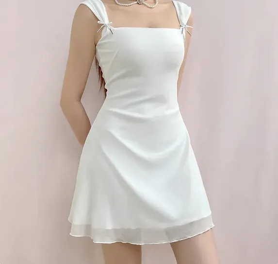 Amozae-nye outfits back to school dress  Sleeveless Square Neckline A-Line Mini Dress