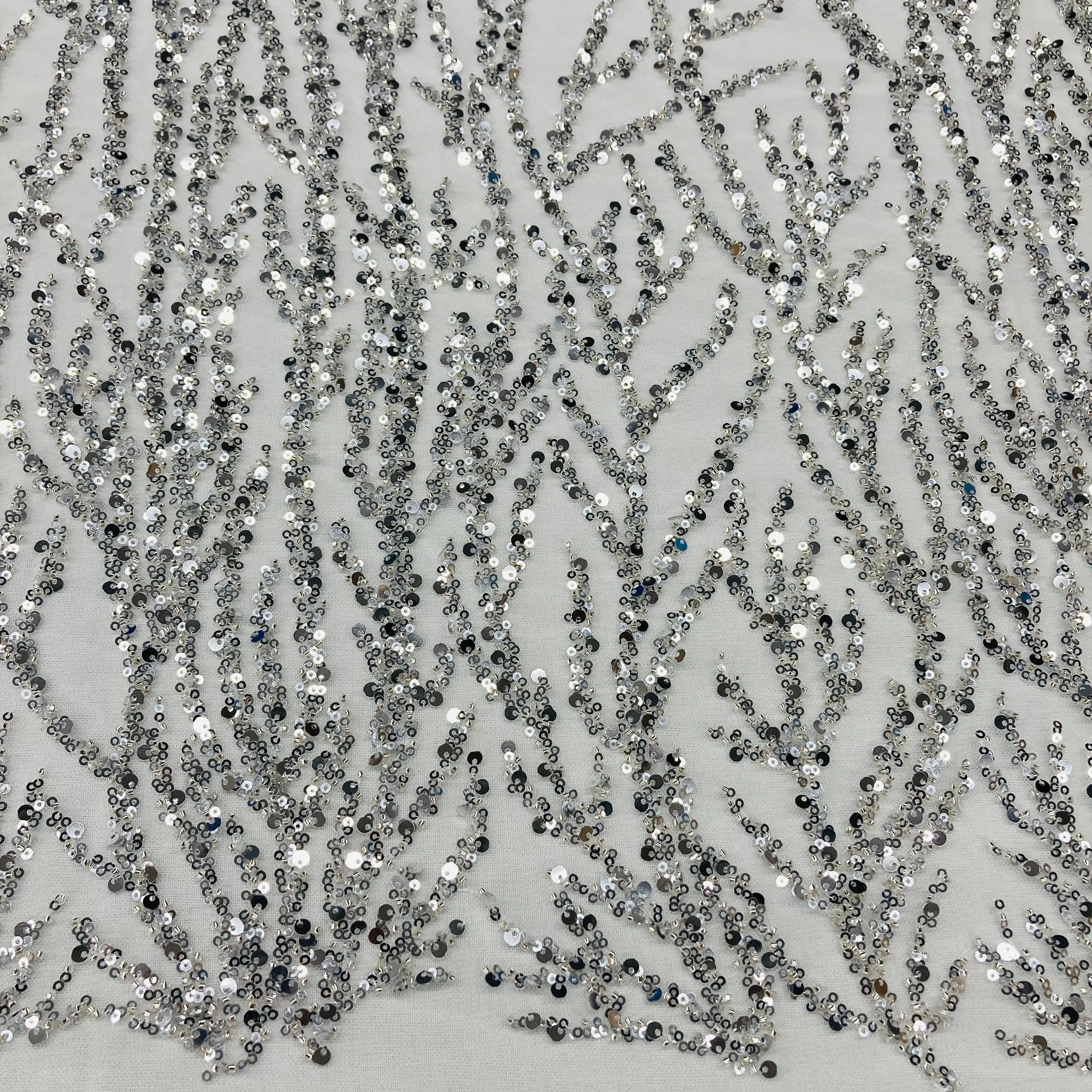 Beaded & Sequined Lace Fabric Embroidered on 100% Polyester Net Mesh | Lace USA - GD-43