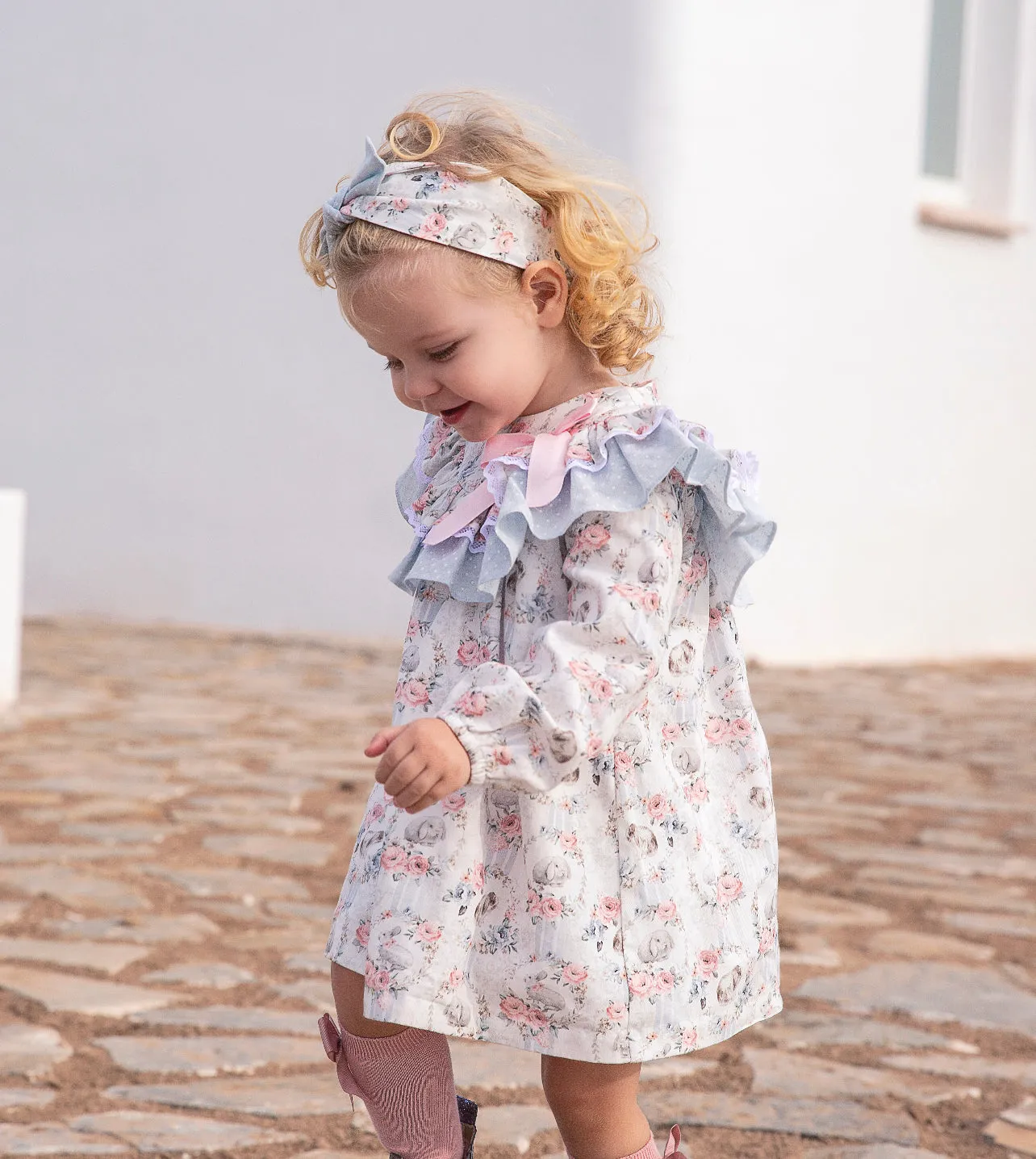 Beautiful Bunny Print Dress with Frill Details.