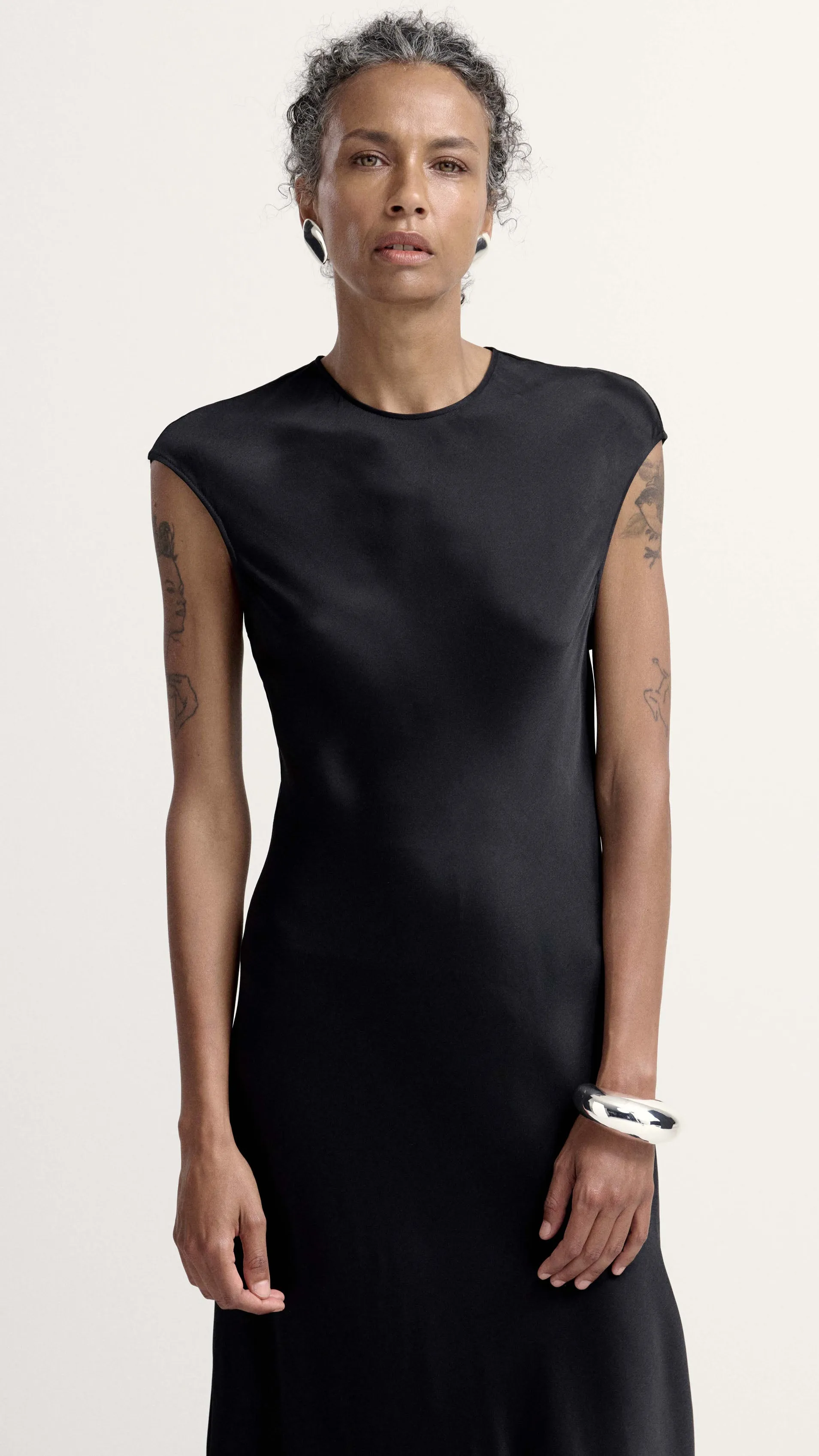 Bias Dress in Viscose Satin | Black