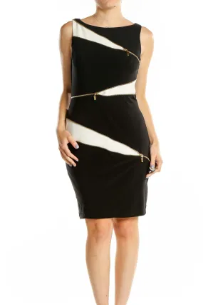 Black and White Zipper Detail Bodycon Dress