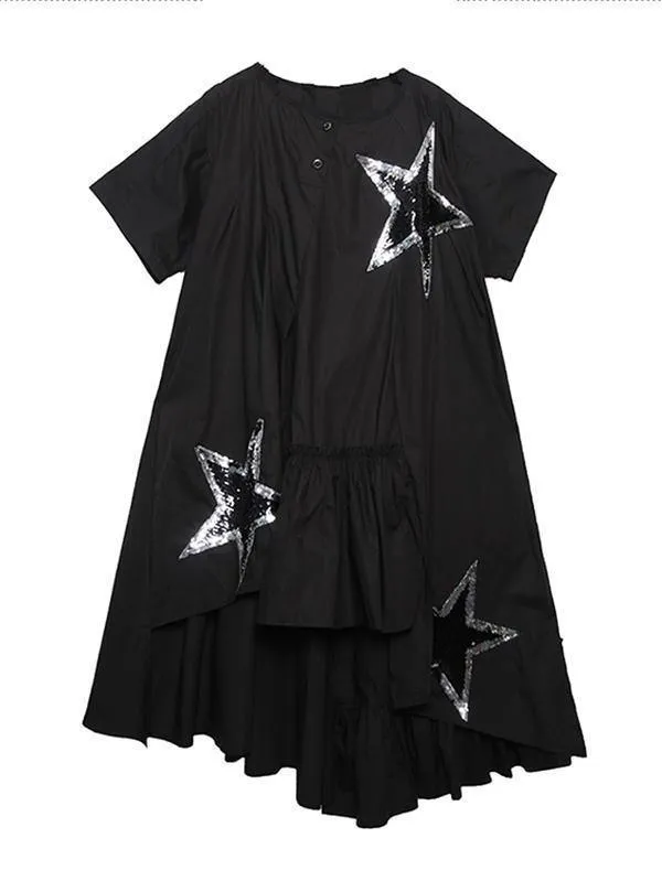 Black Oversize Asymmetric Stars Dress