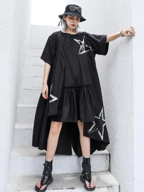 Black Oversize Asymmetric Stars Dress