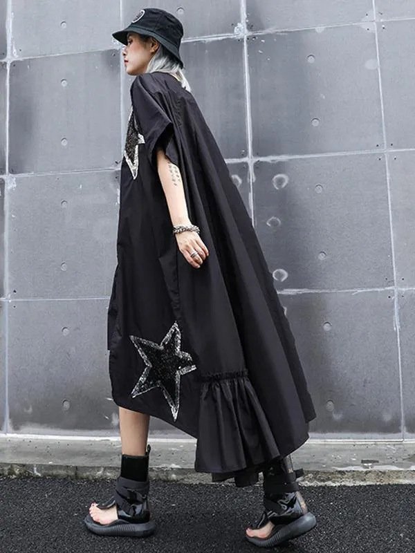 Black Oversize Asymmetric Stars Dress