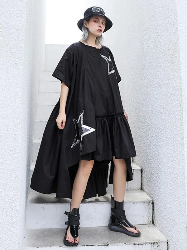Black Oversize Asymmetric Stars Dress