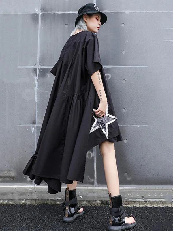 Black Oversize Asymmetric Stars Dress