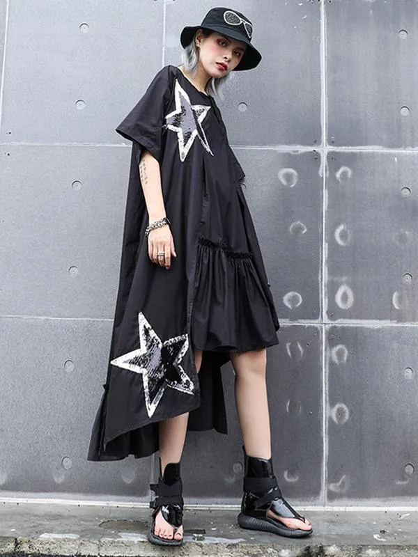 Black Oversize Asymmetric Stars Dress
