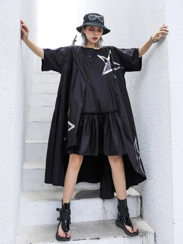 Black Oversize Asymmetric Stars Dress