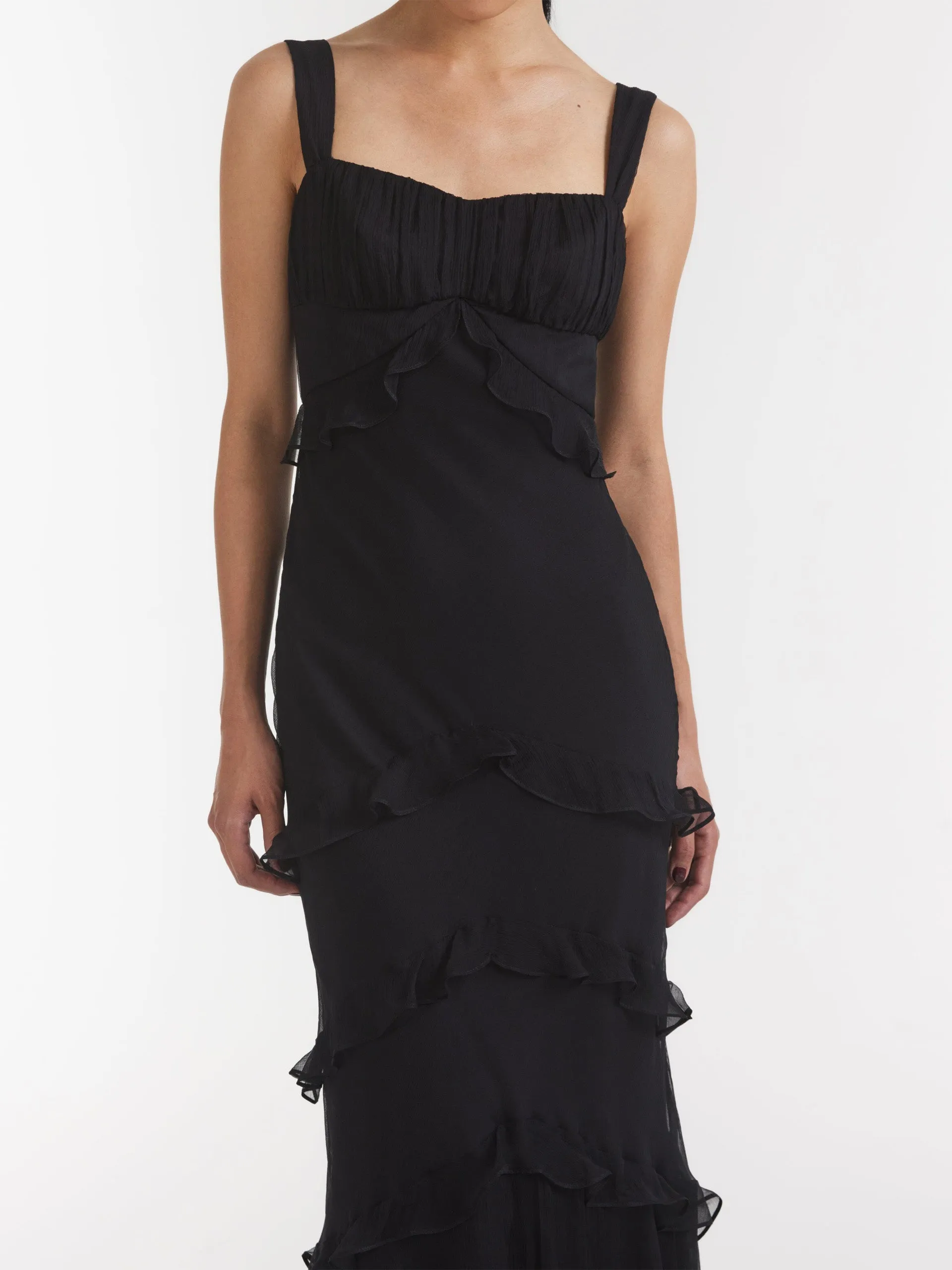 Black silk Chandra maxi dress