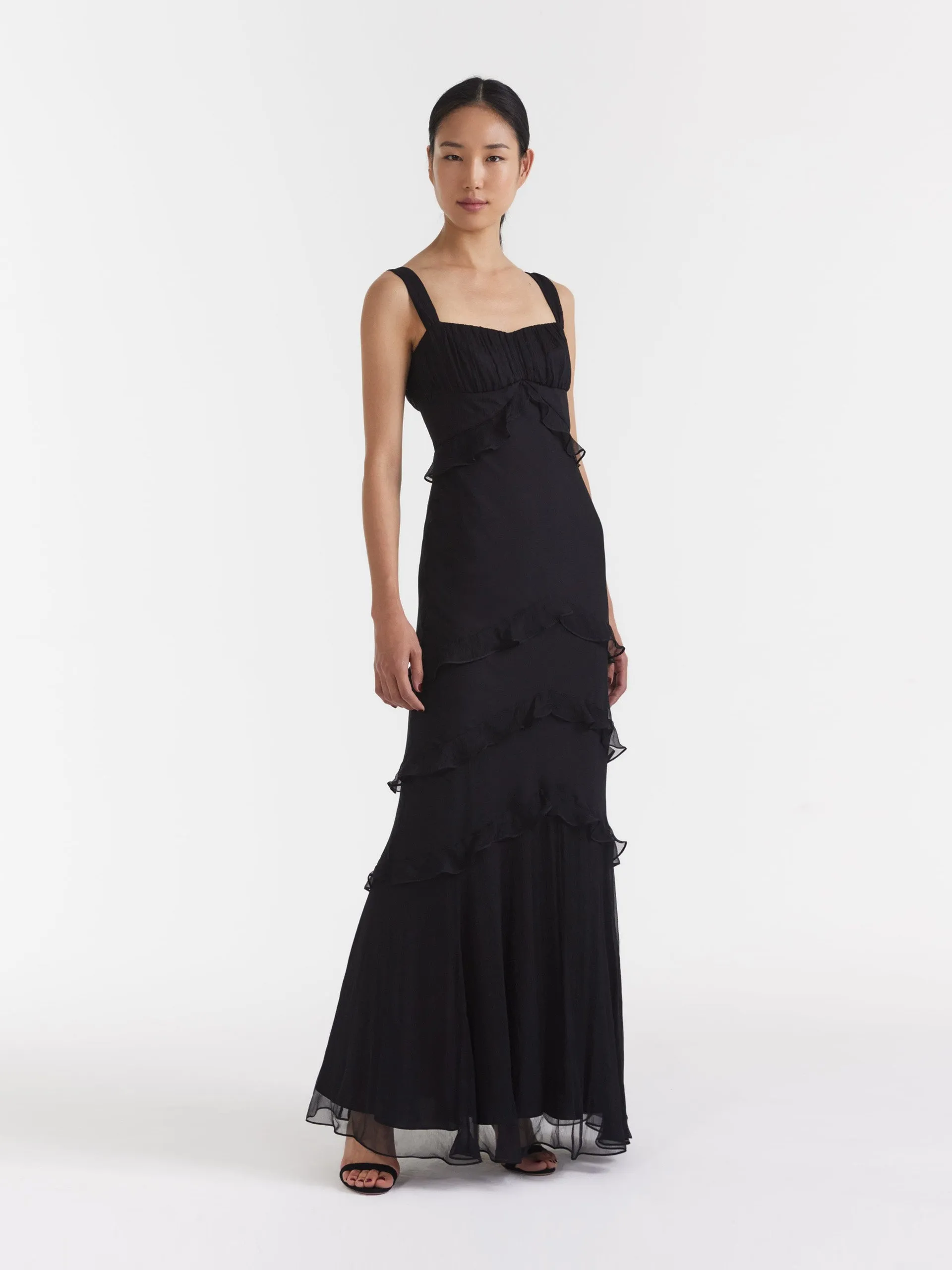 Black silk Chandra maxi dress