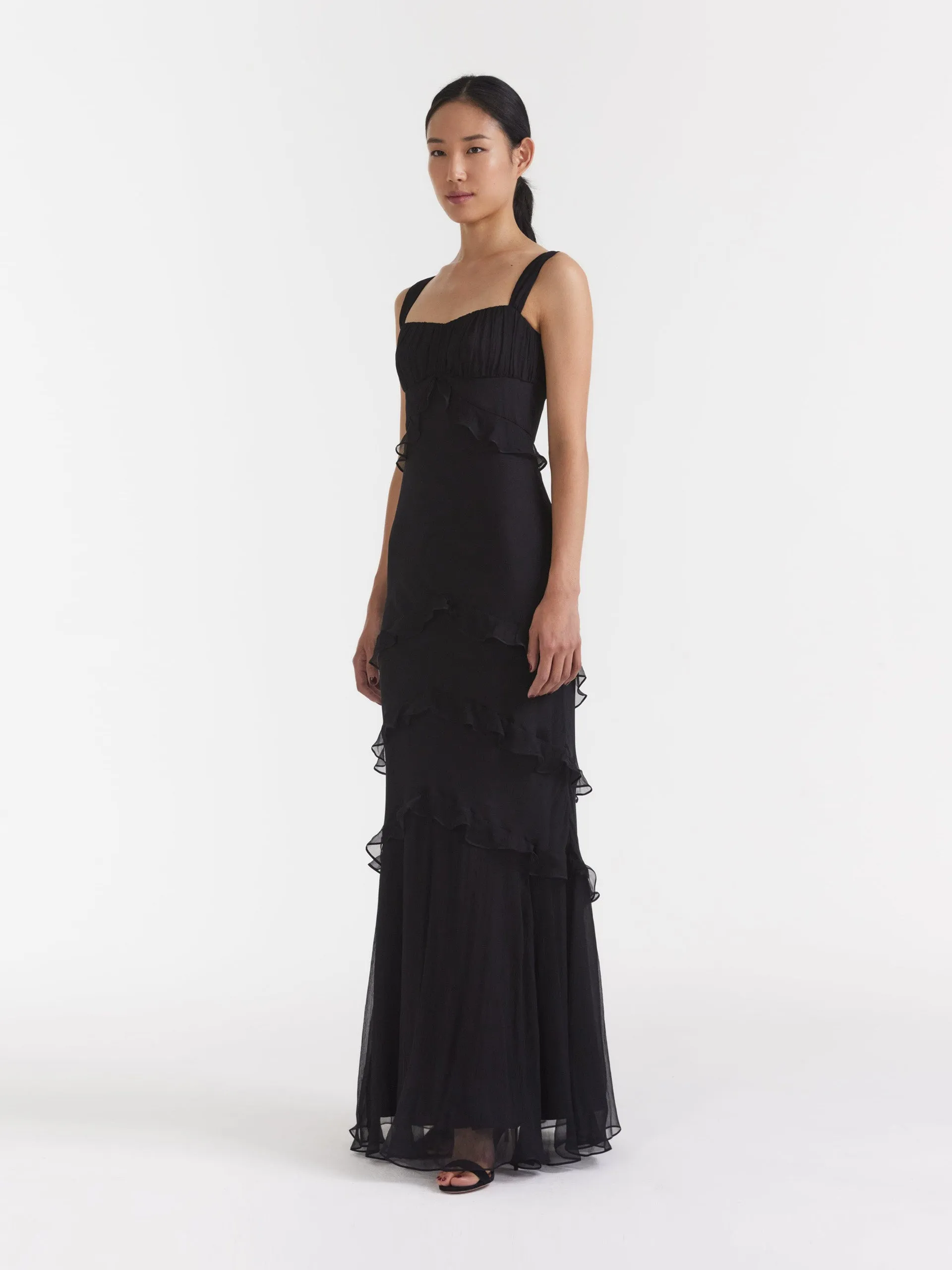 Black silk Chandra maxi dress