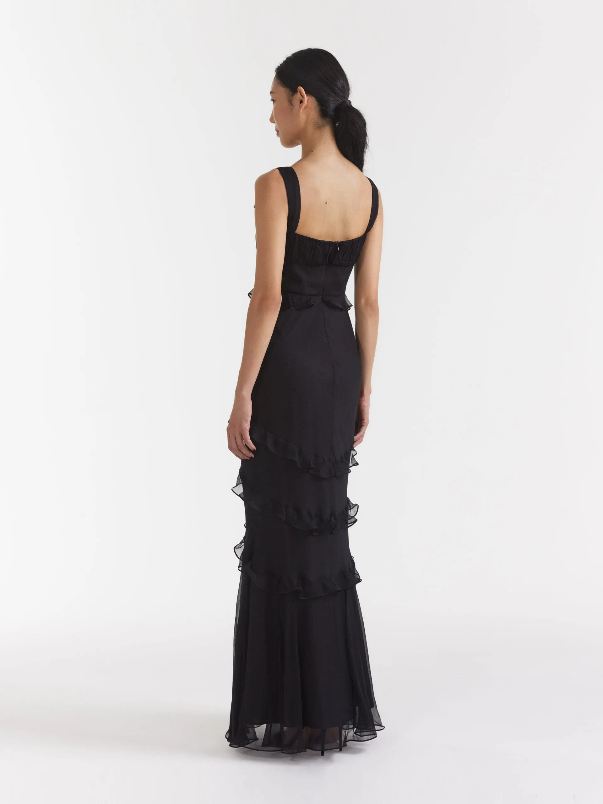 Black silk Chandra maxi dress
