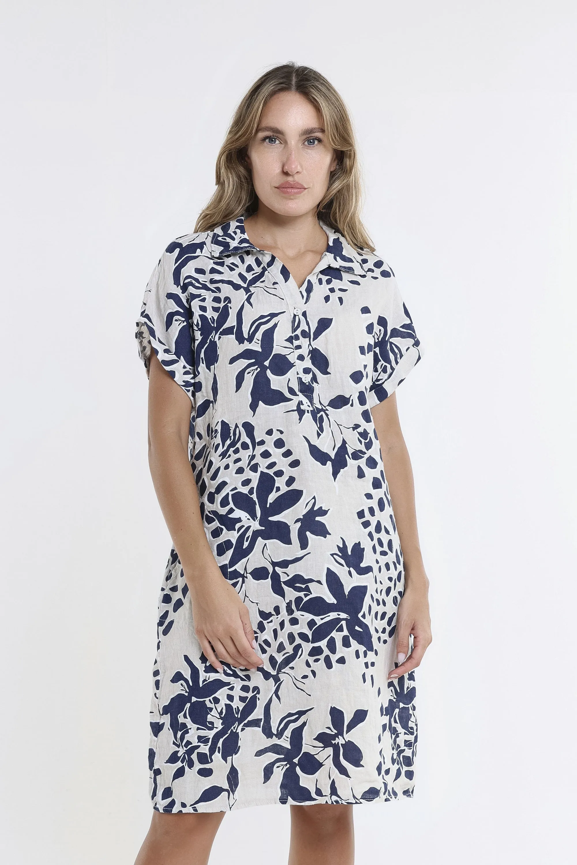 Blanche Petal Short Sleeve Linen Dress (DSS130P)