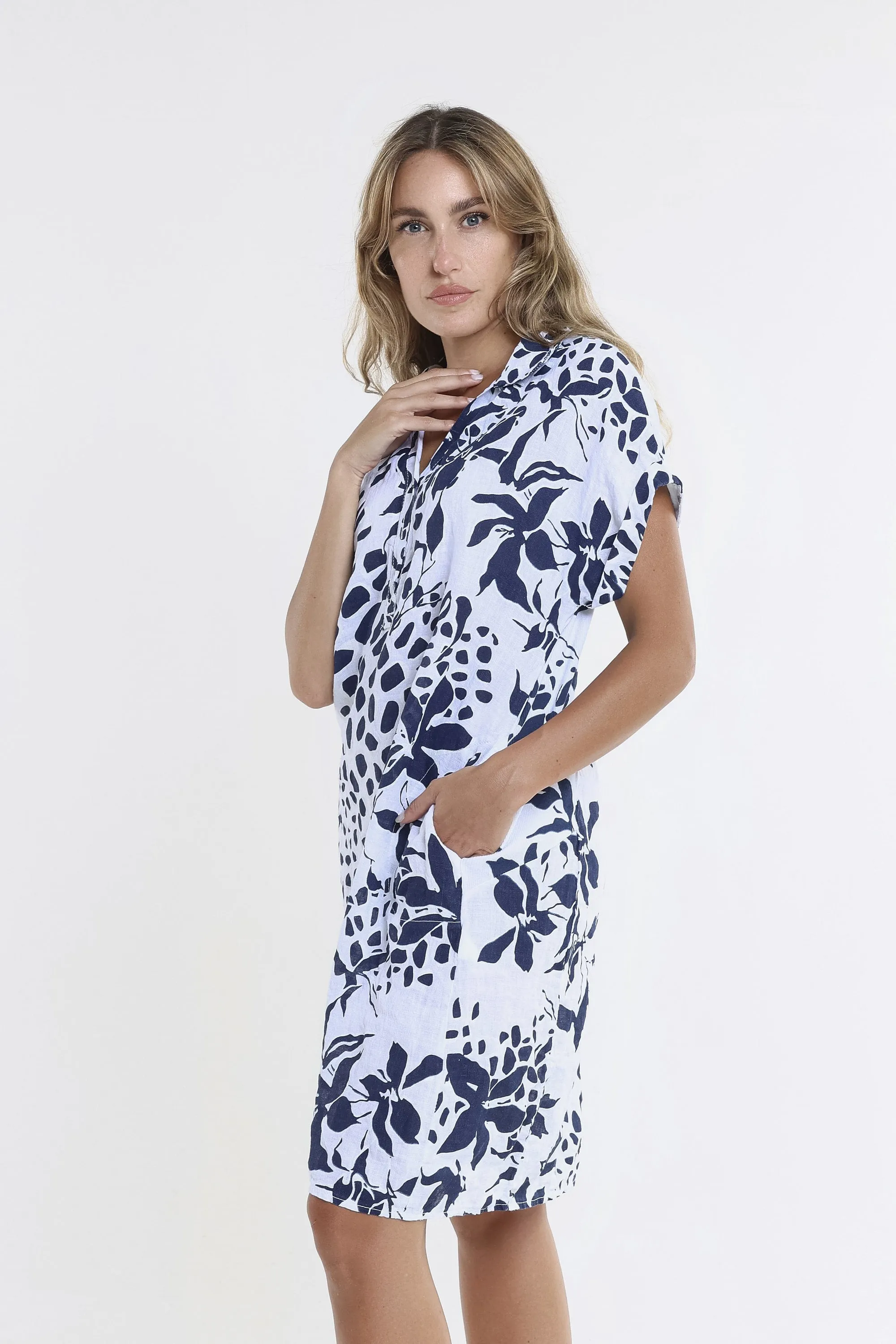 Blanche Petal Short Sleeve Linen Dress (DSS130P)