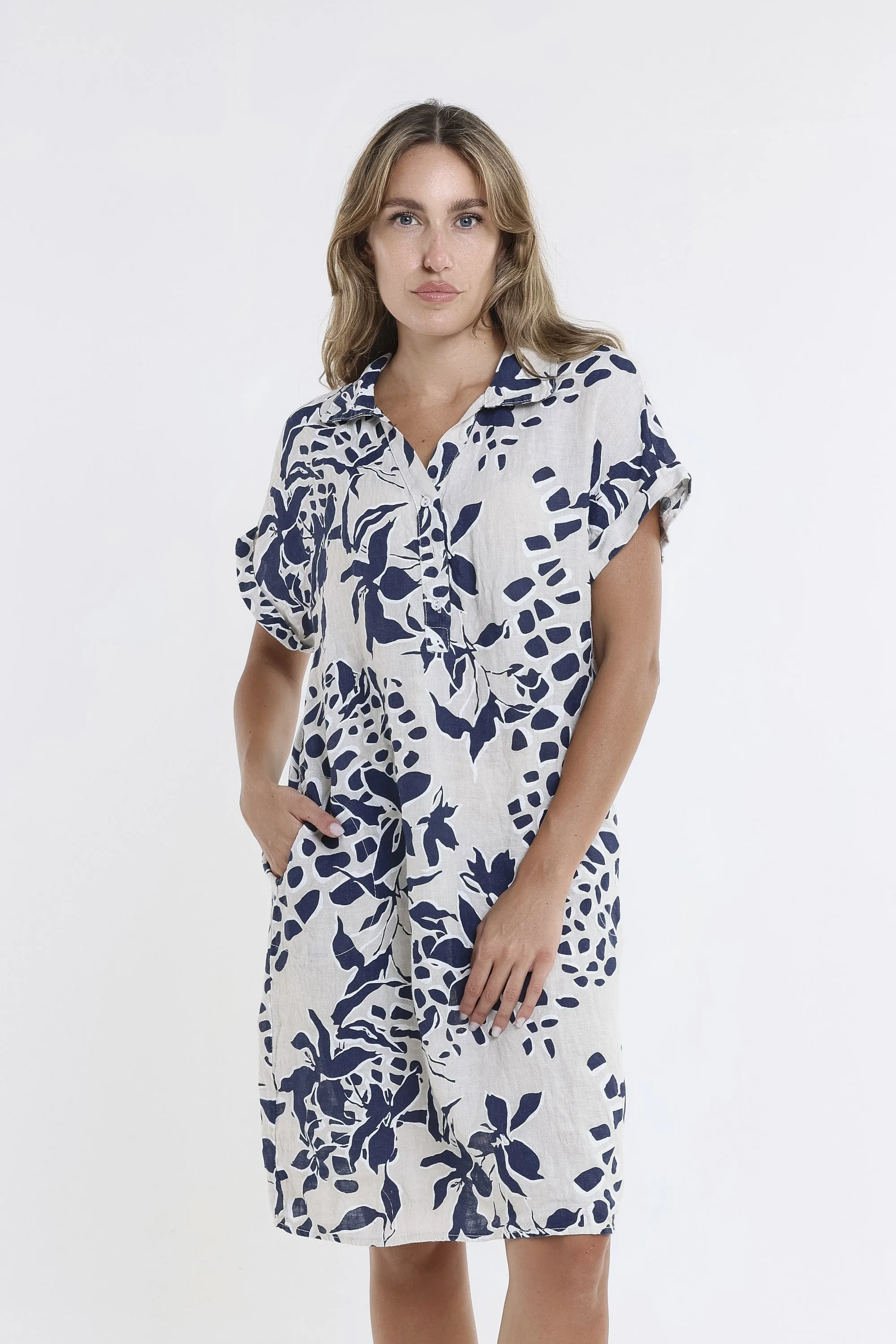 Blanche Petal Short Sleeve Linen Dress (DSS130P)