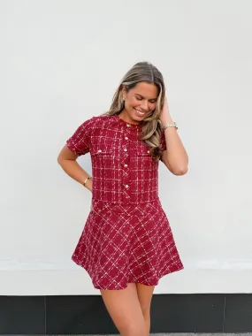 Bold Berry Tweed Dress