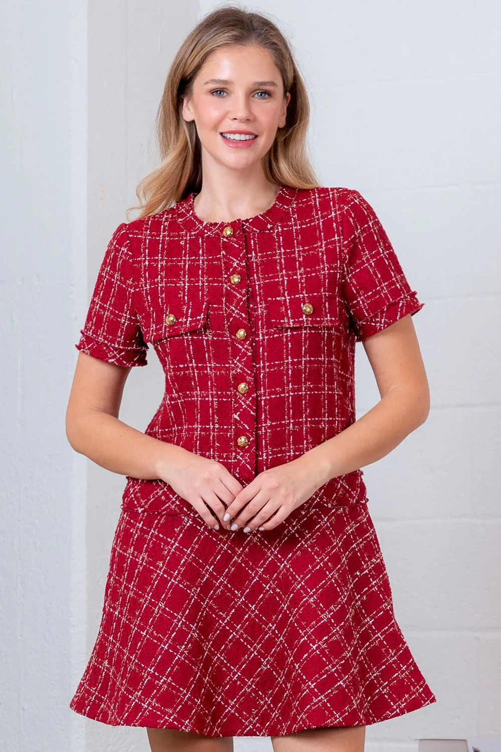 Bold Berry Tweed Dress
