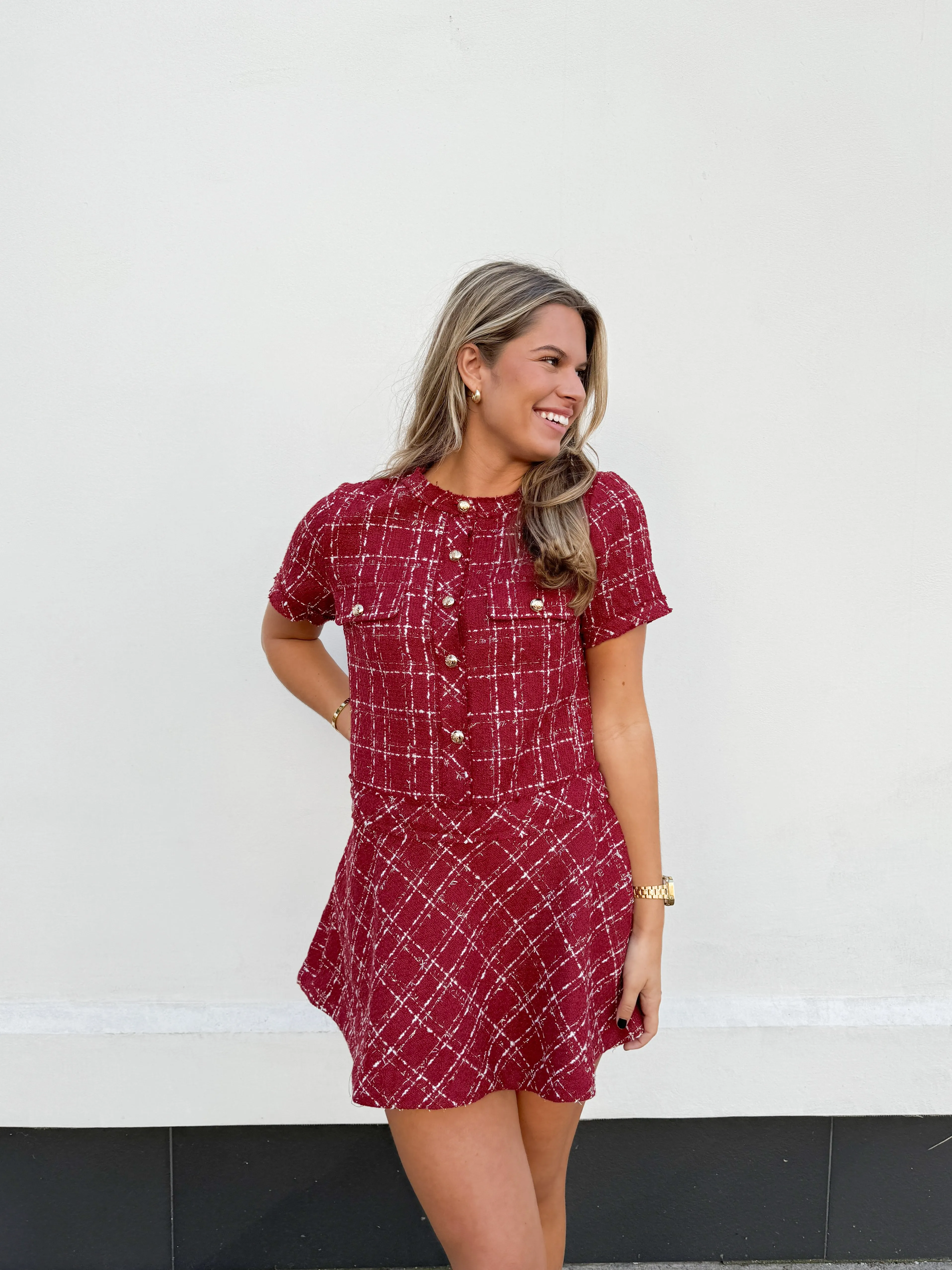 Bold Berry Tweed Dress