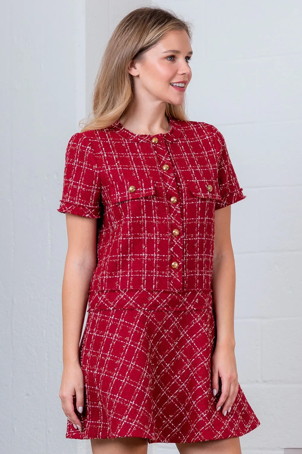 Bold Berry Tweed Dress