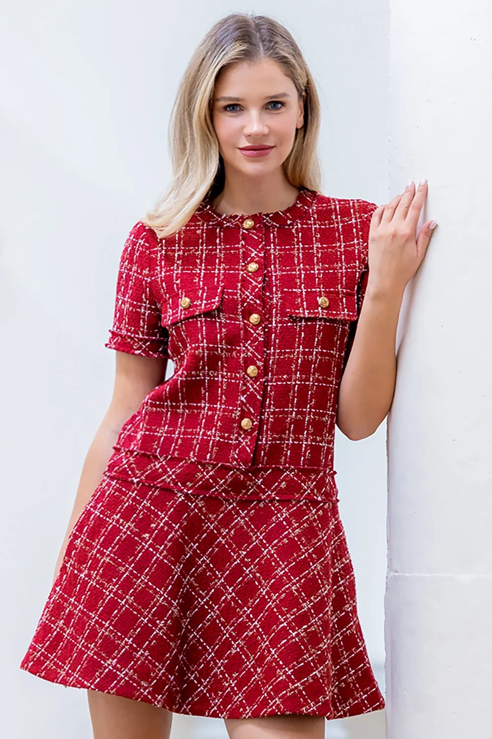 Bold Berry Tweed Dress