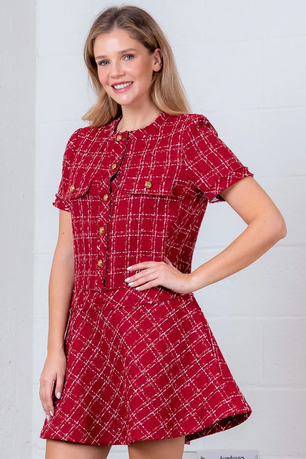 Bold Berry Tweed Dress