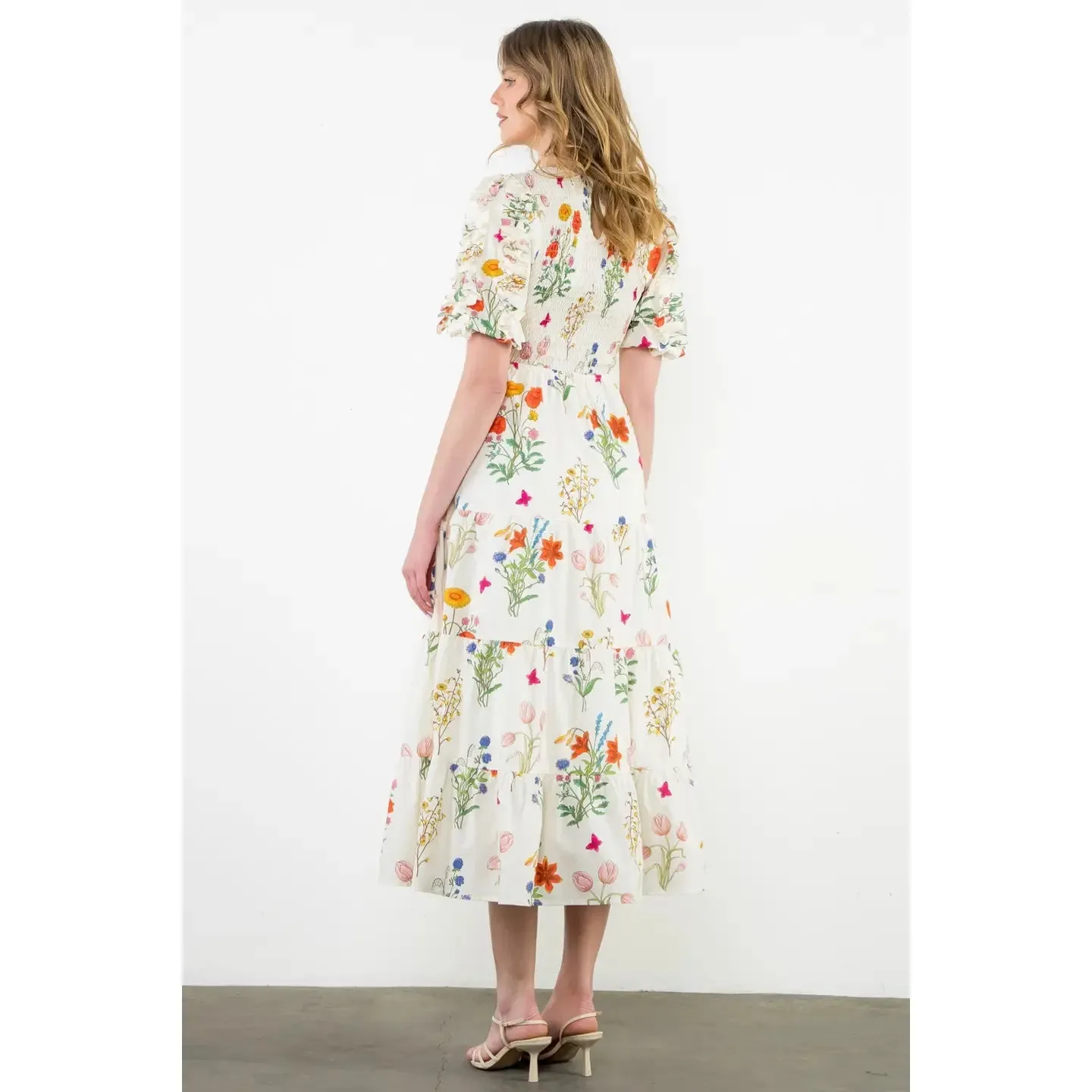Botanical Bliss Puff Sleeve Floral Maxi Dress