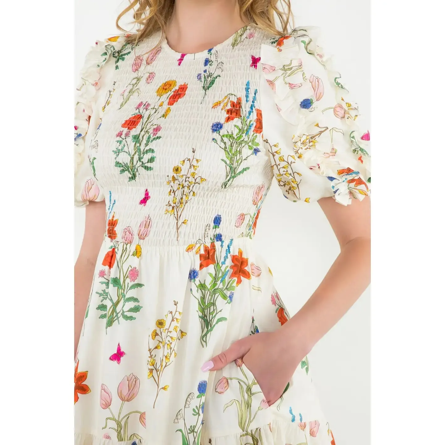 Botanical Bliss Puff Sleeve Floral Maxi Dress