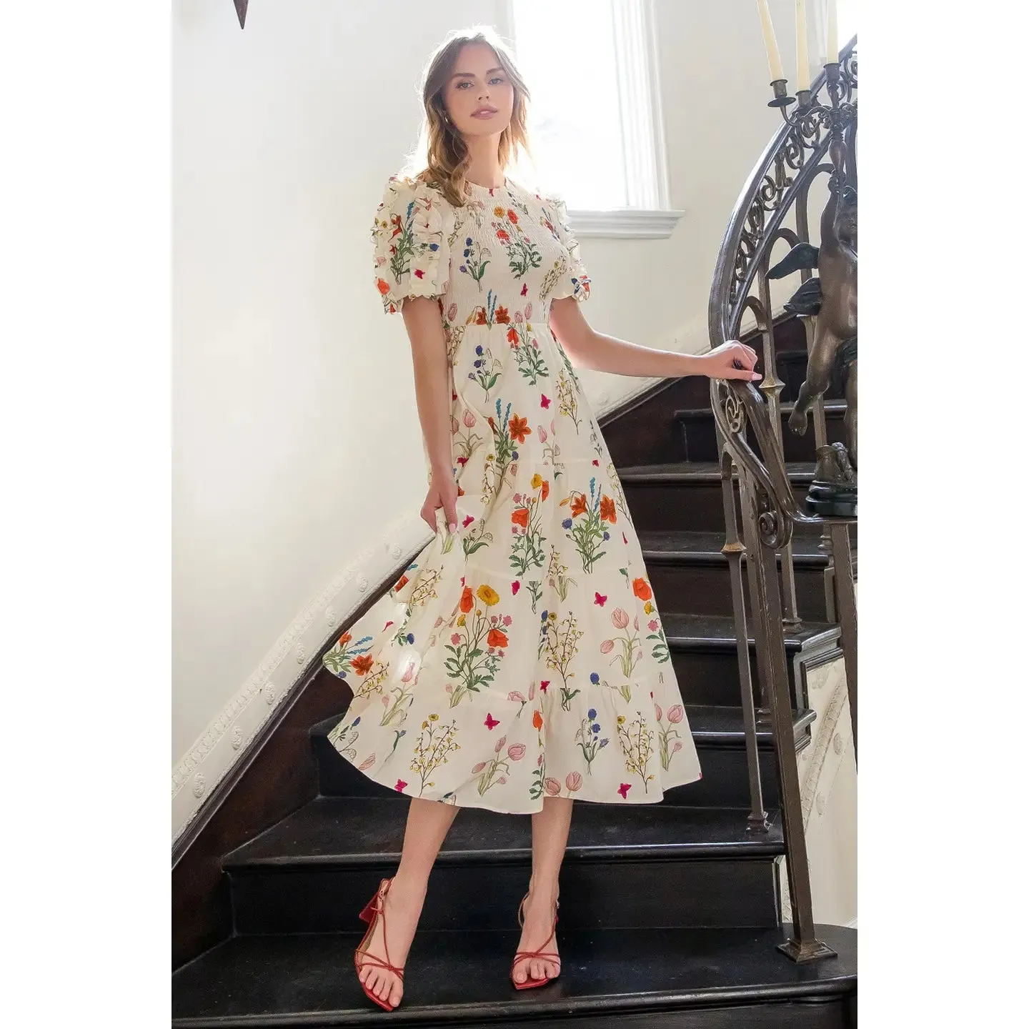 Botanical Bliss Puff Sleeve Floral Maxi Dress