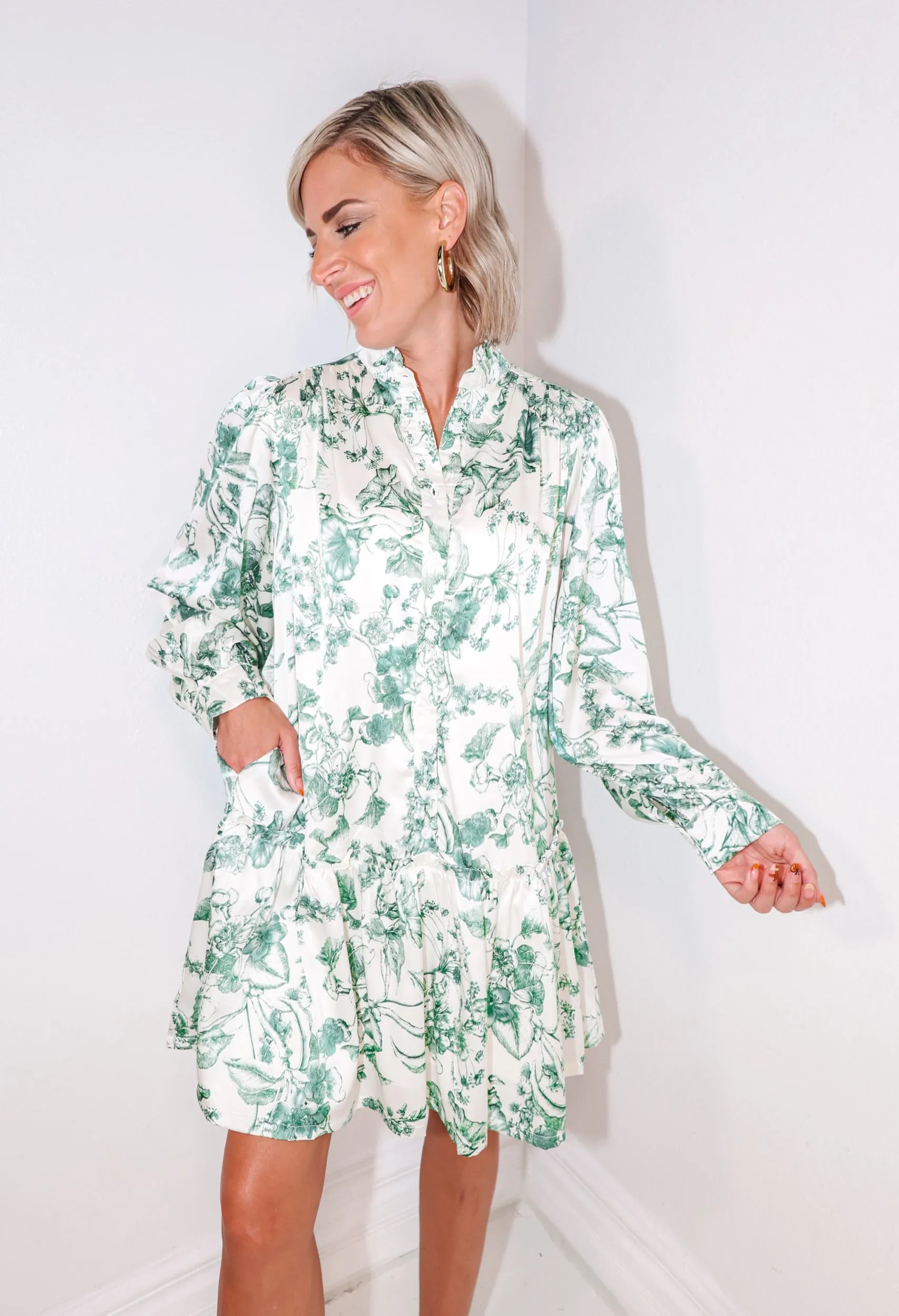 Botanical Dreams Drop Waist Mini Dress