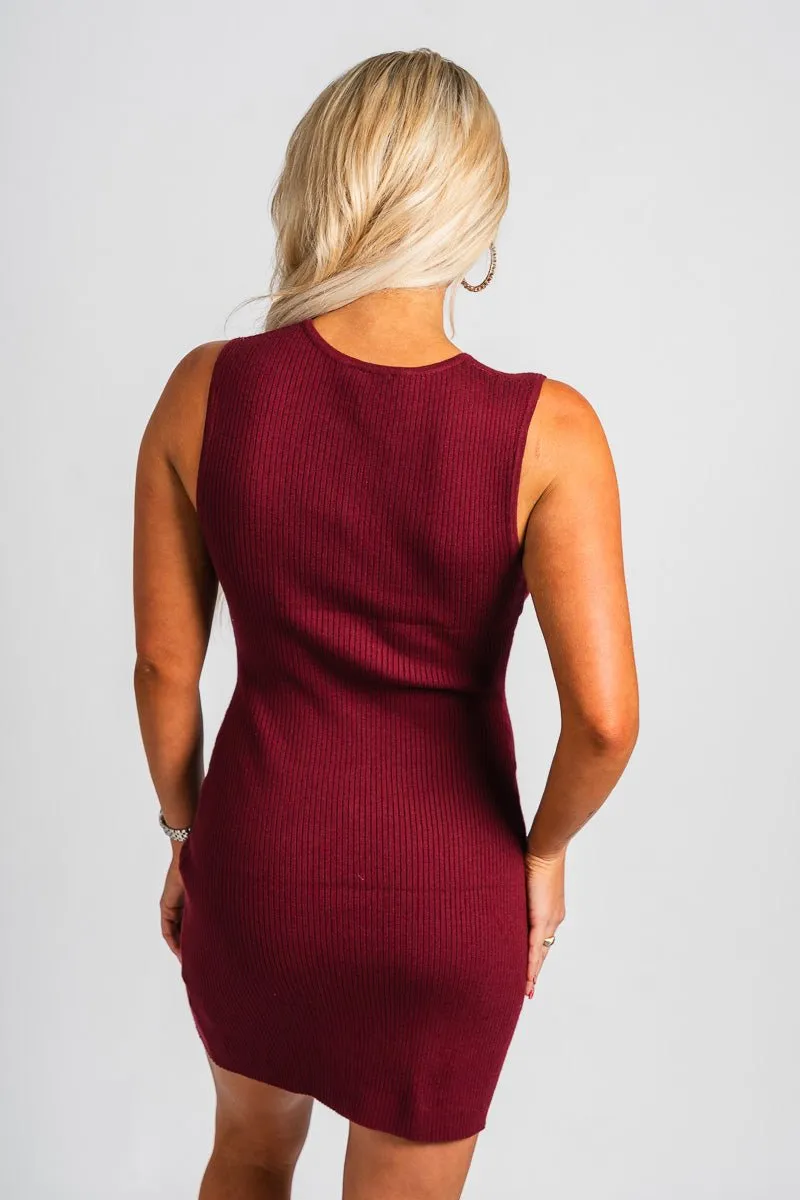 Bow detail sweater dress wine