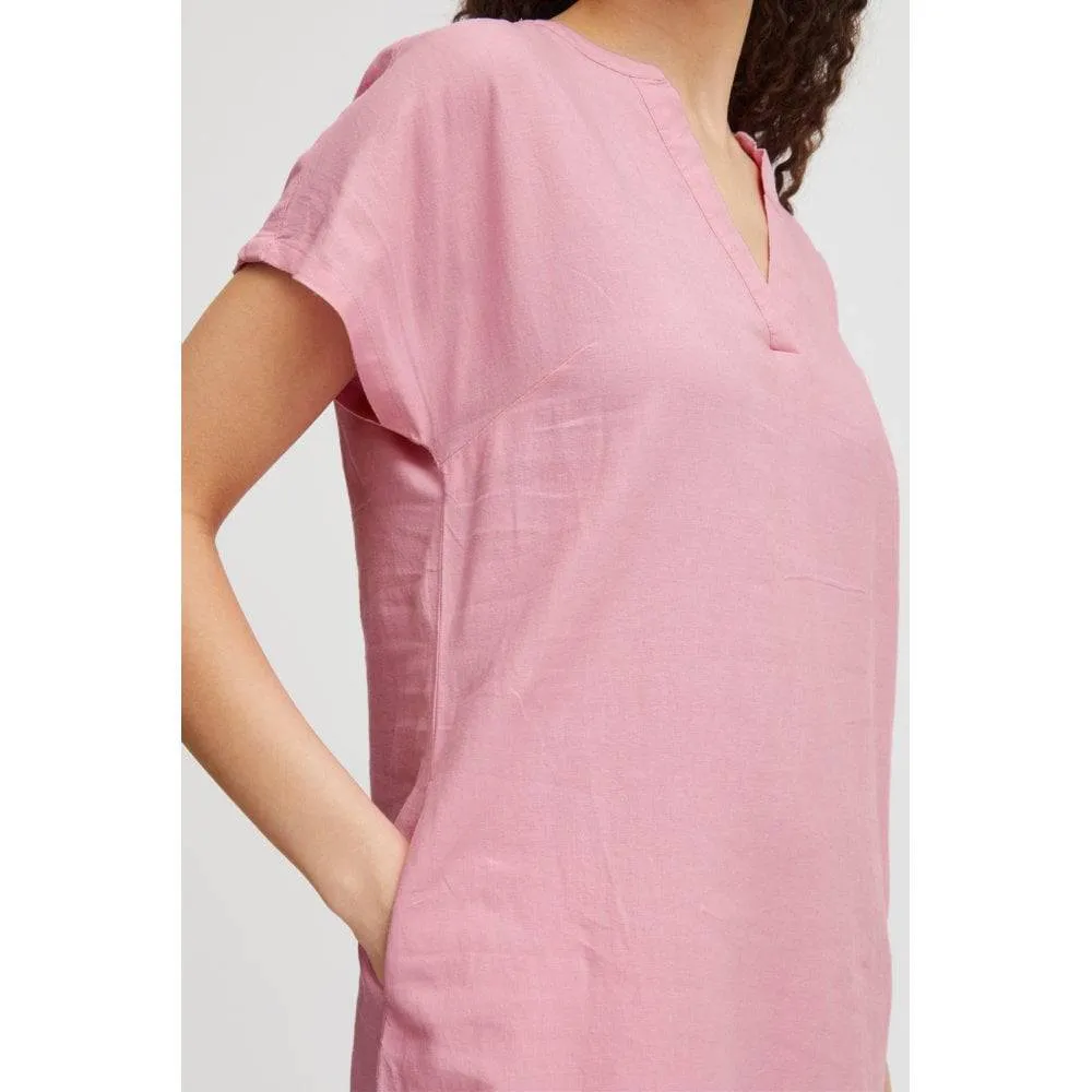 BYoung Falakka Linen Blend Short Sleeve V Neck Woven Loose Dress