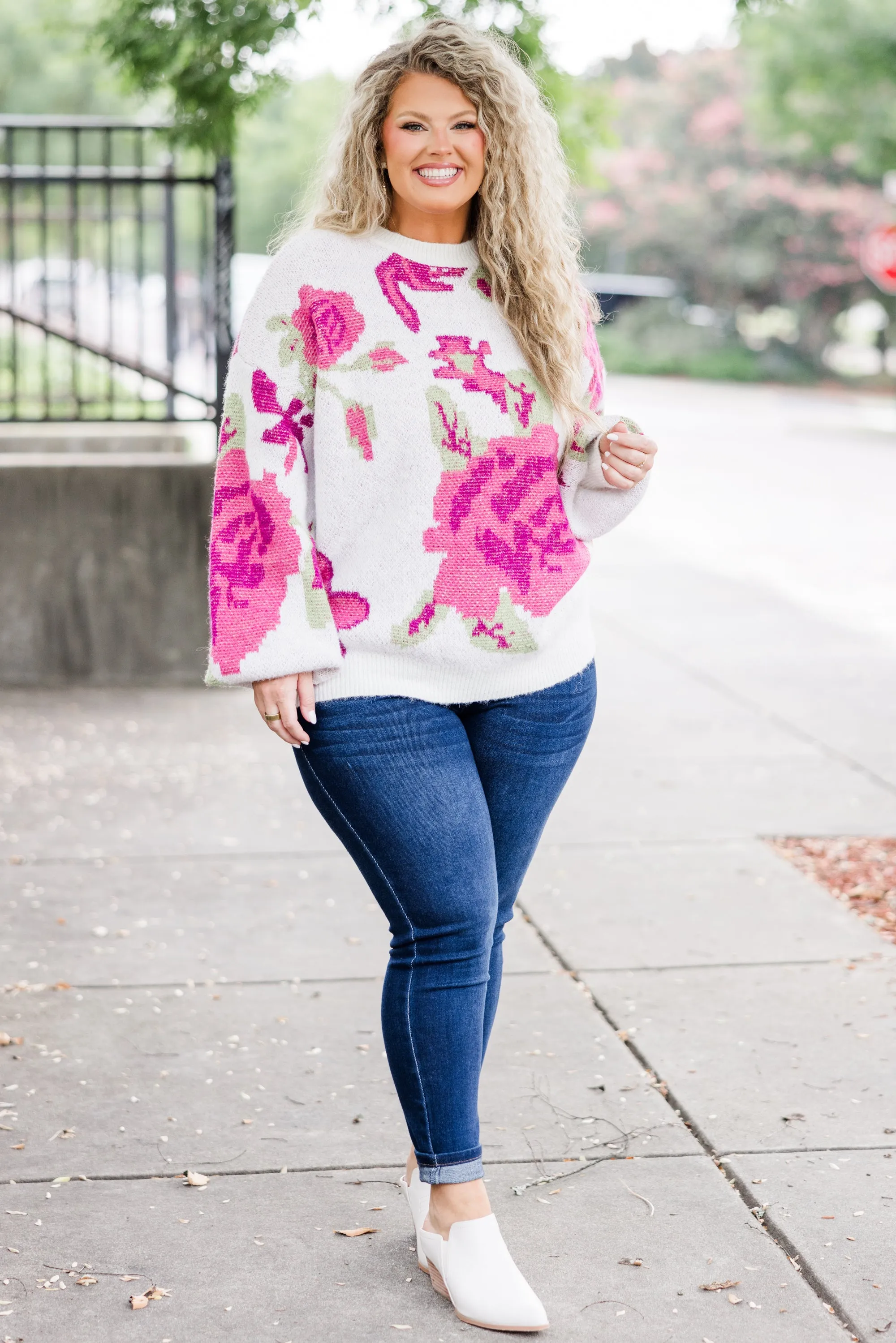 Cherry Blossoms Kisses Sweater, White