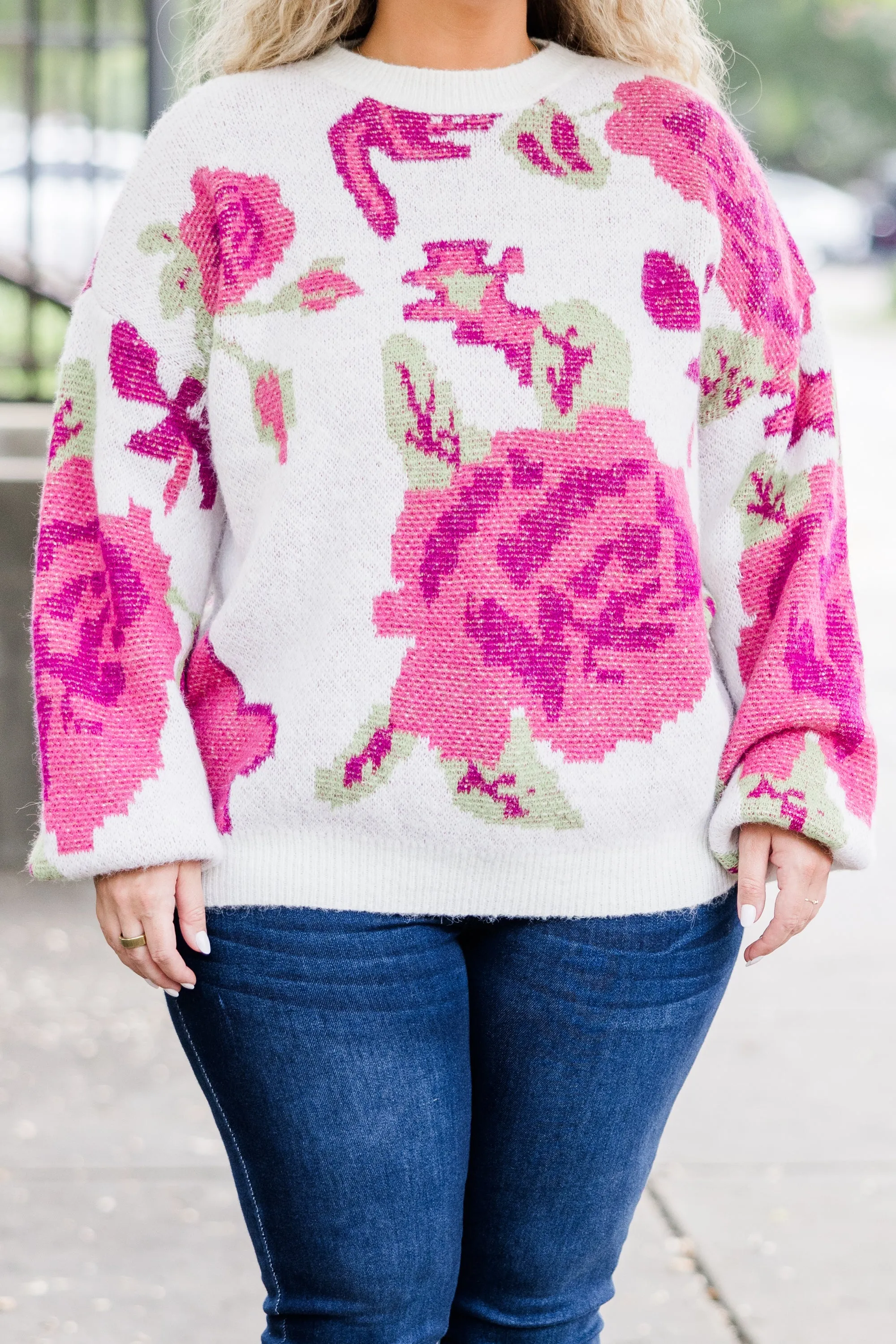 Cherry Blossoms Kisses Sweater, White